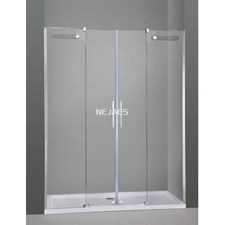Mampara de ducha frontal 2 fijos + 2 correderas VETRUM en acero - Imagen 1